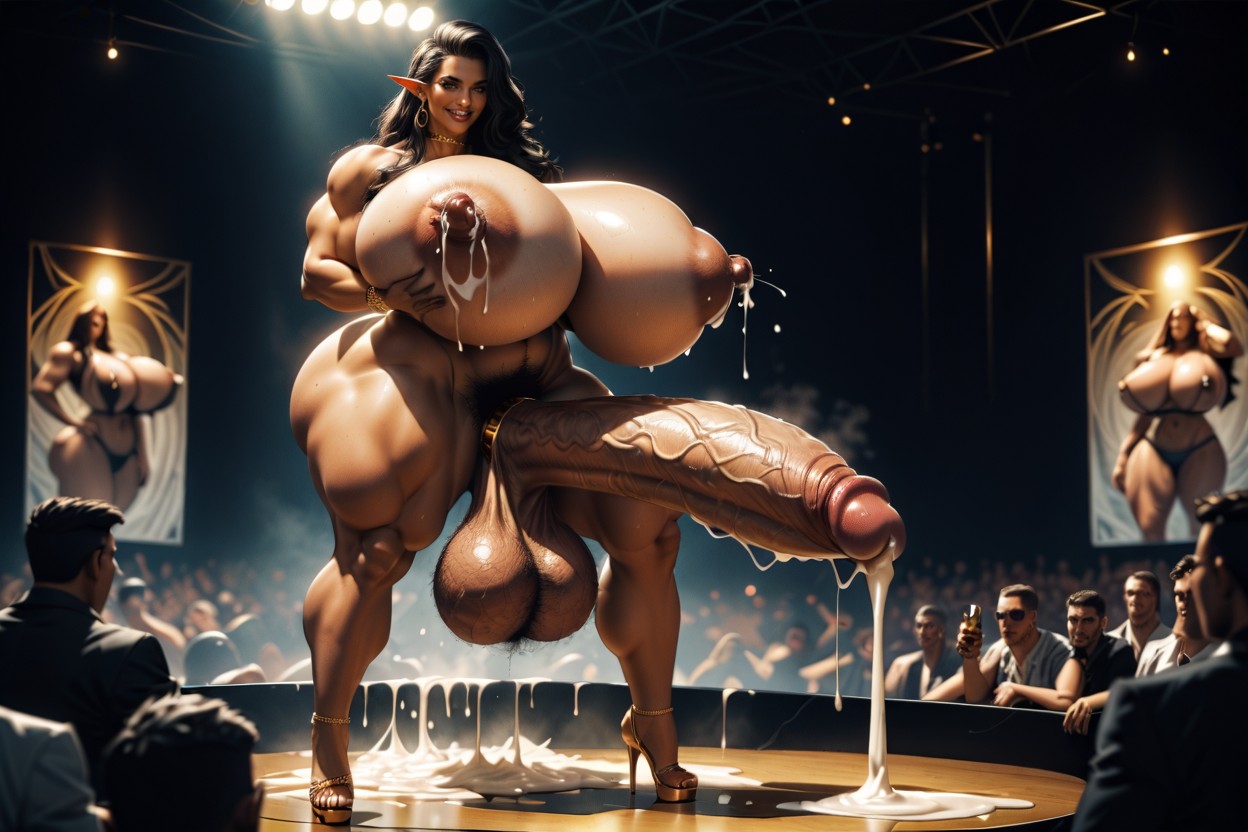 Futanari Stripper With Gigantic Hard Cock, Huge Long Erect Hyper Lactating Nipples, Very Hairy Armpits Shemale AI Porn