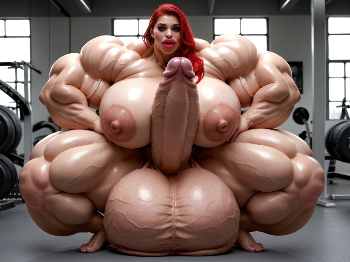 Balls Are Just Too Gigantic, Balls Are Big Enough To Touch The Floor, Hyper Oversized Gigantic Massive Muscle Shemale AI Porn