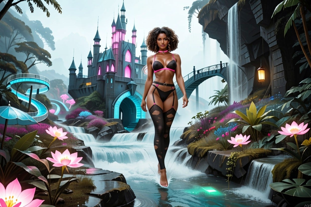 Cinematic Lighting, Floating Islands Connected By Water Bridges, Ultra Detailed 쉬메일 AI 포르노