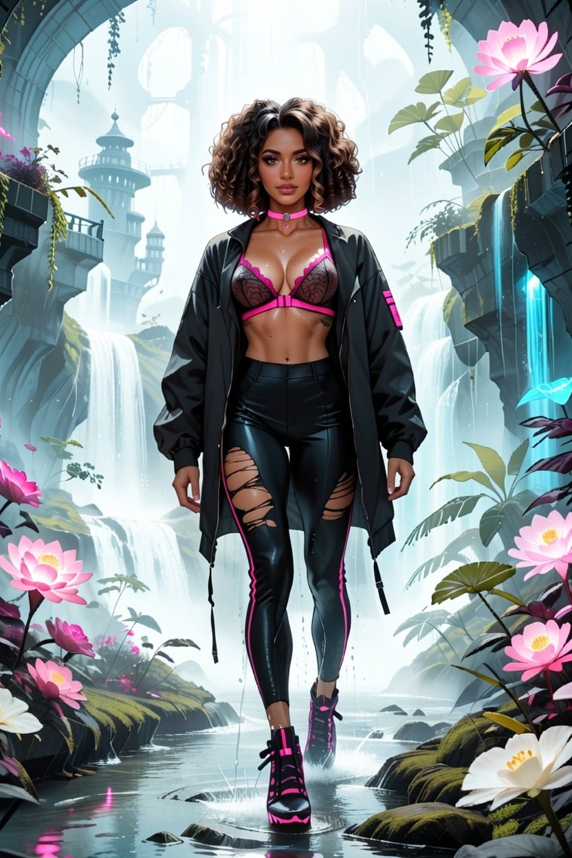 Sexy Moroccan Futa, Floating Islands Connected By Water Bridges, Cinematic Lighting Porno shemale IA