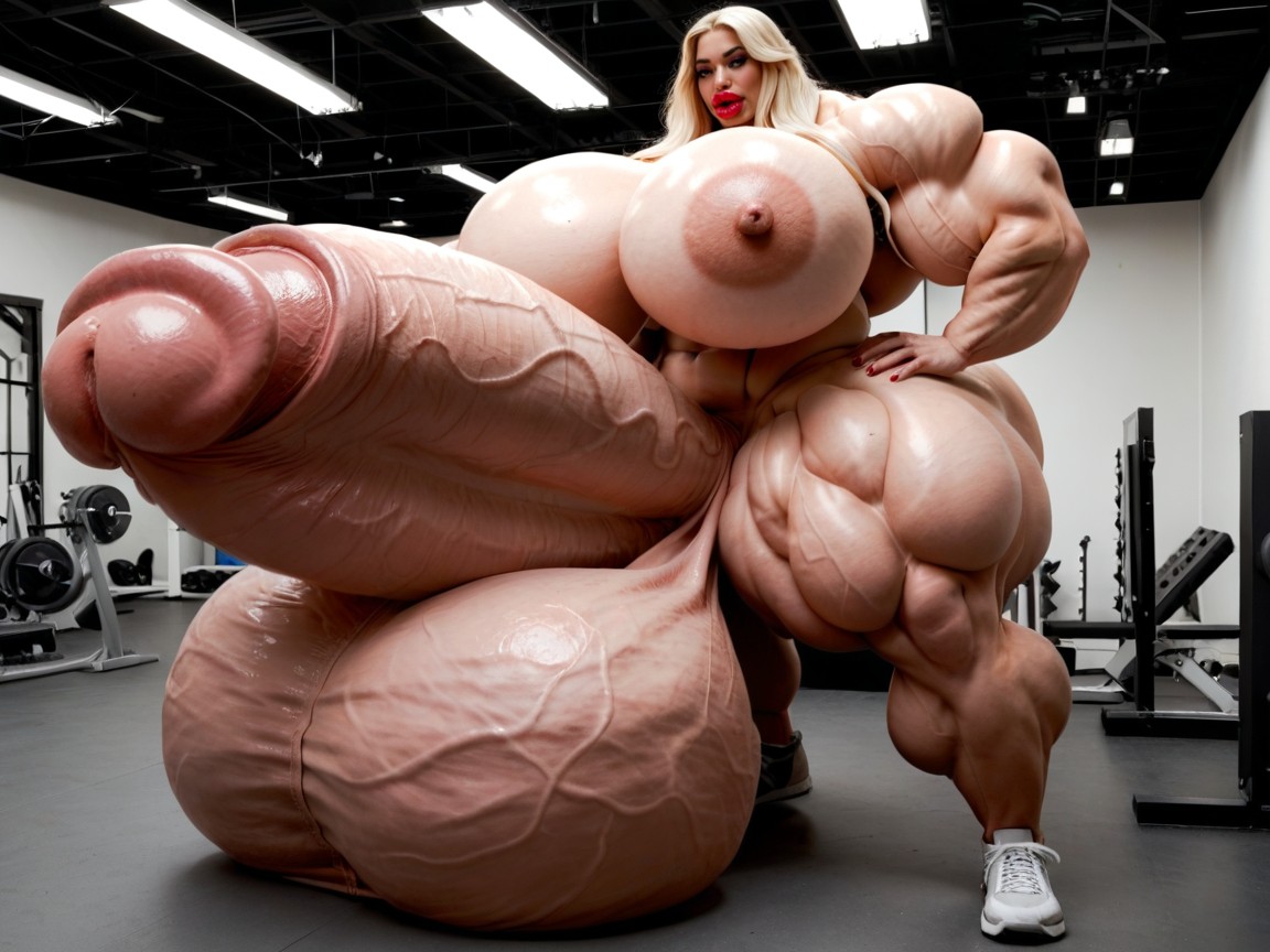 Hyper Balls Growth, Hyper Oversized Gigantic Balls, Hyper Gigantic Swollen Bimbo Lips Shemale AI Porn