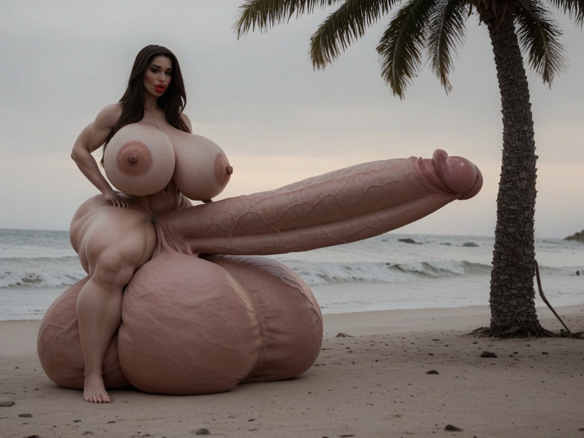 Hyper Growing, Nude Hyper Futanari With Hyper Gigantic Penis, Hyper Oversized Enormous Massive Wides Penis Shemale AI Porn