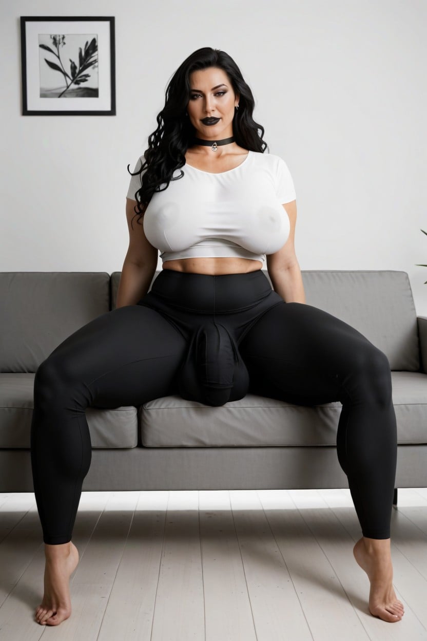 Older Woman, Penis Bulge In Yoga Pants, Flaccid Shemale AI Porn