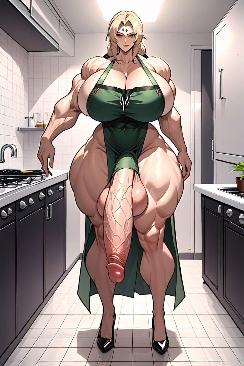 Huge Balls Tsunade, 몸에 딱 맞는 옷, 근육질 체형 쉬메일 AI 포르노
