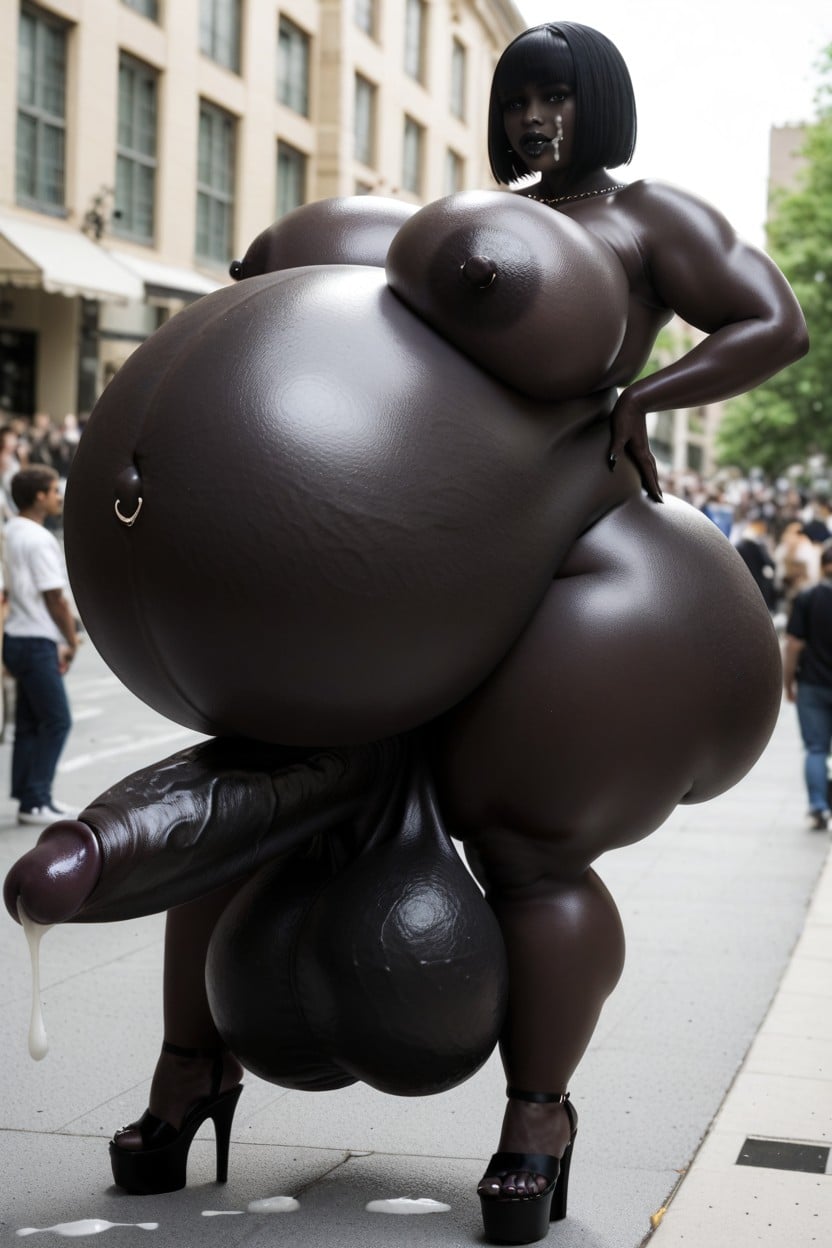 30+, Crowd Watching, Impossibly Immense Belly Travesti IA Pornô