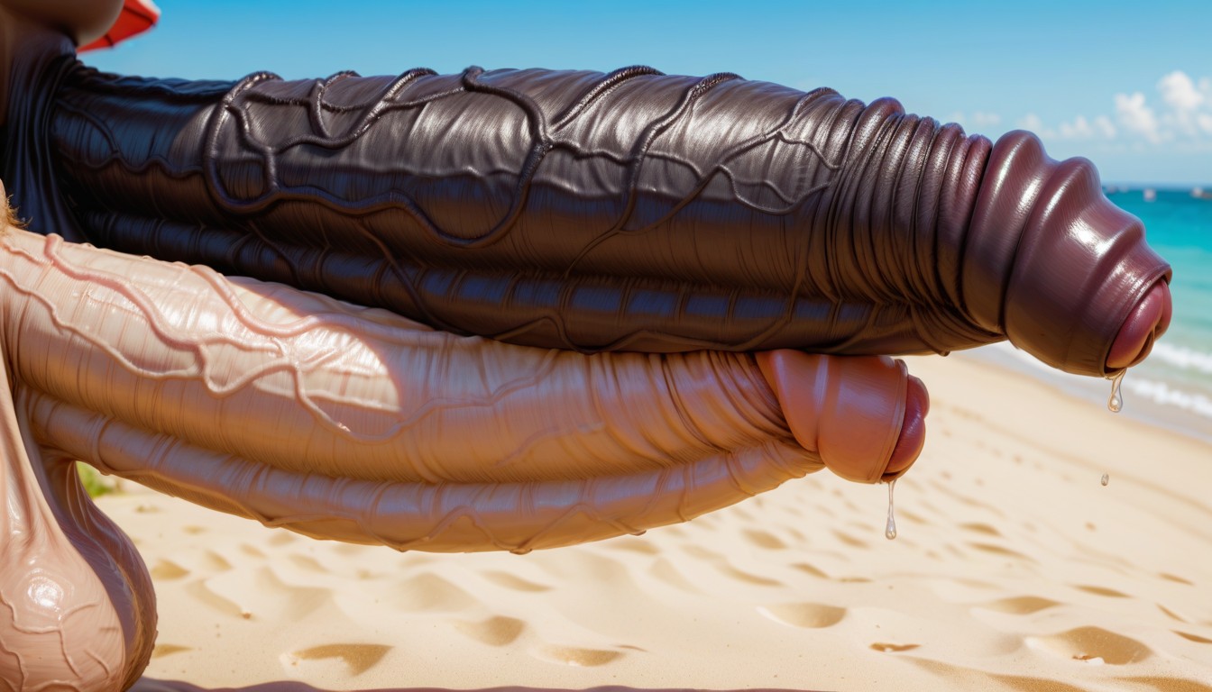 ビーチ, Flaccid Monster Cock, Glans ニューハーフAIポルノ