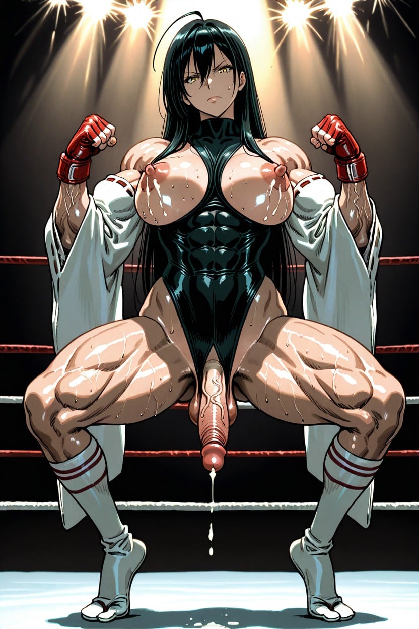Veiny Thighs, Black Hair, Long Straight Hairstyle Shemale AI Porn