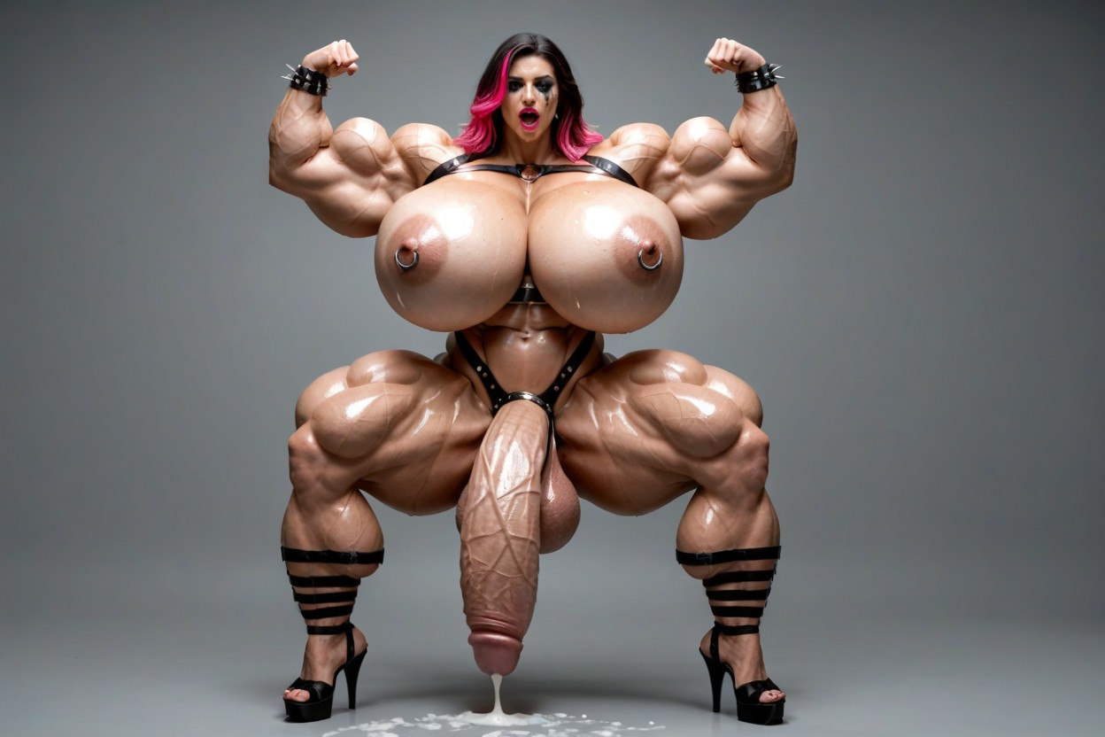 18+, Kneeled Flexing One Arm, Upper Body Part View 人妖AI色情