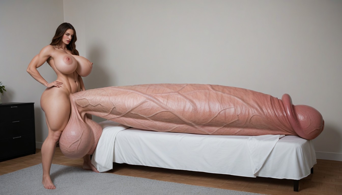 Laying On Top Of Her Penis, Hyper Gigantic Glans, Hyper Gigantic Penis Shemale AI Porn