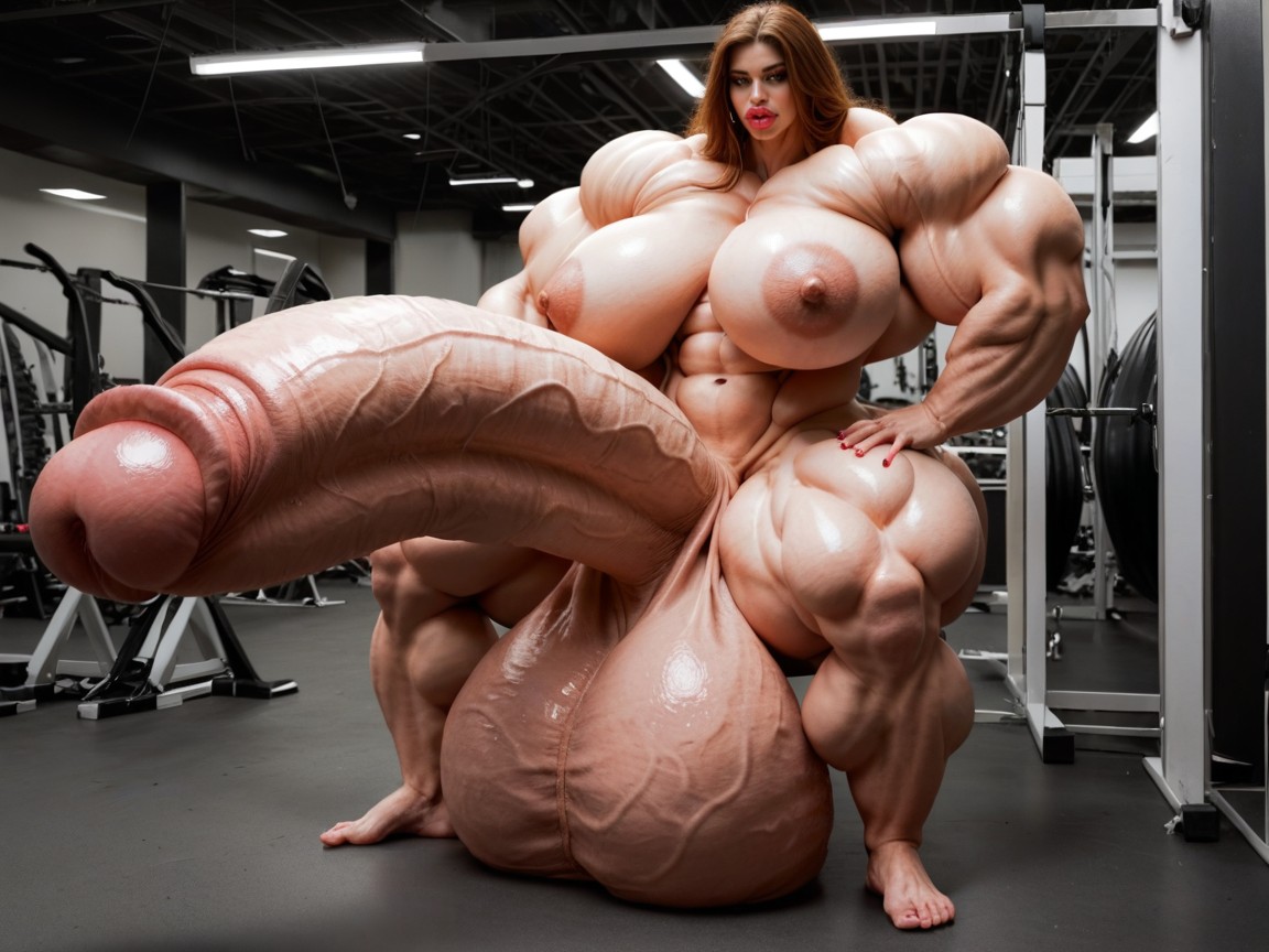 Hyper Muscle Growth, Hyper Oversized Gigantic Balls, Hyper Gigantic Massive Penis Shemale AI Porn