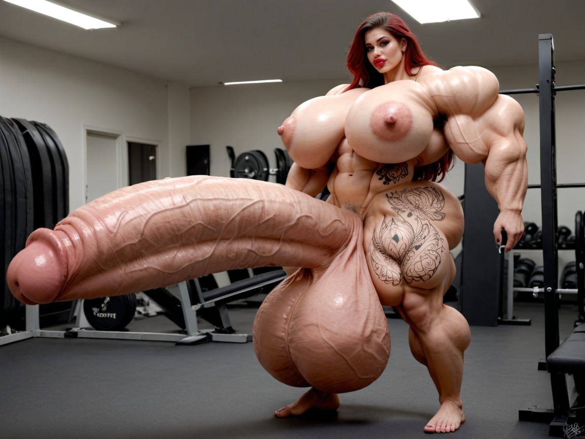 Hdr, Lots Of Tattoo, Hyper Oversized Muscle 人妖AI色情