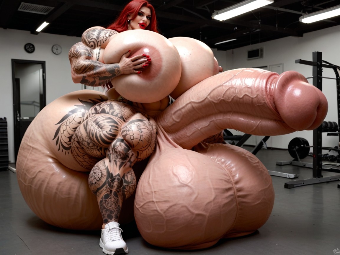 Naked, Extremadamente Musculoso, Balls Are Big Enough To Touch The Floor Porno shemale IA