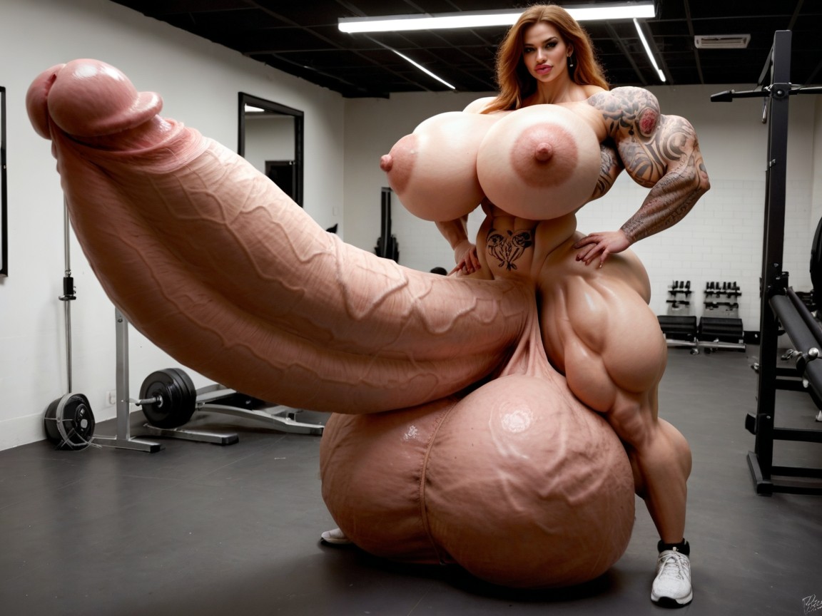Hyper Oversized Gigantic Massive Muscle, Hyper Gigantic Balls, Hyper Gigantic Lips Shemale AI Porn