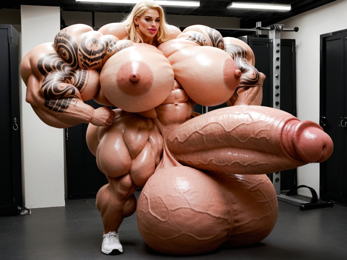 Gorgeous Face, Hyper Oversized Gigantic Massive Thick Penis, Hyper Bimbo Shemale AI Porn