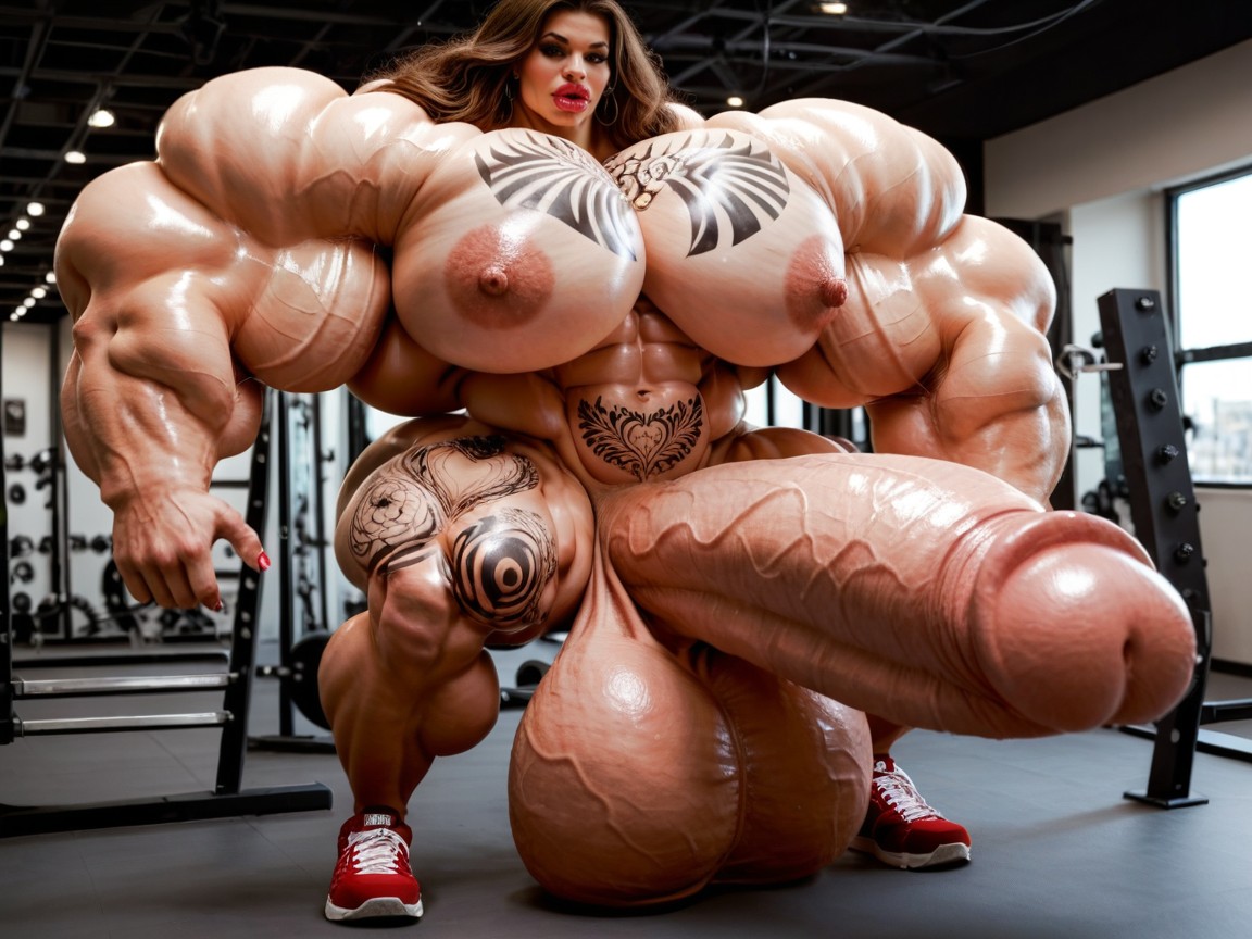 Hyper Gigantic Massive Muscle, Balls Are Big Enough To Touch The Floor, Hyper Gigantic Balls Shemale AI Porn