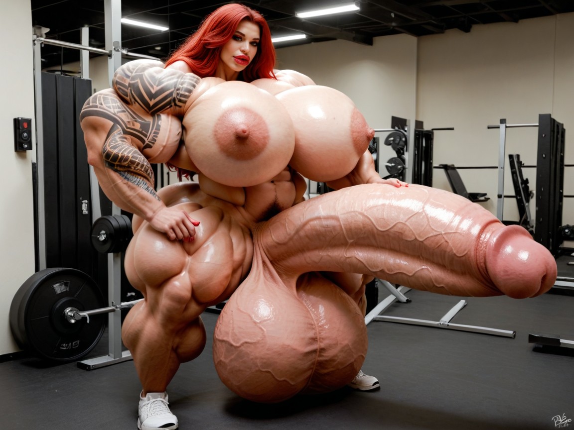 Covered In Tattoo, Hyper Gigantic Balls, Hyper Muscle Growth 人妖AI色情