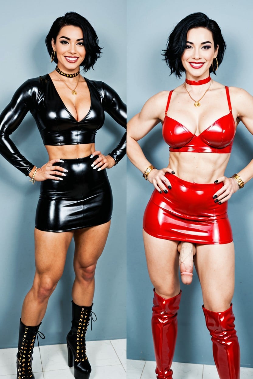 Medium Breast, Thighs, Shiny Golden Latex Stiletto Ankle Boots 人妖AI色情