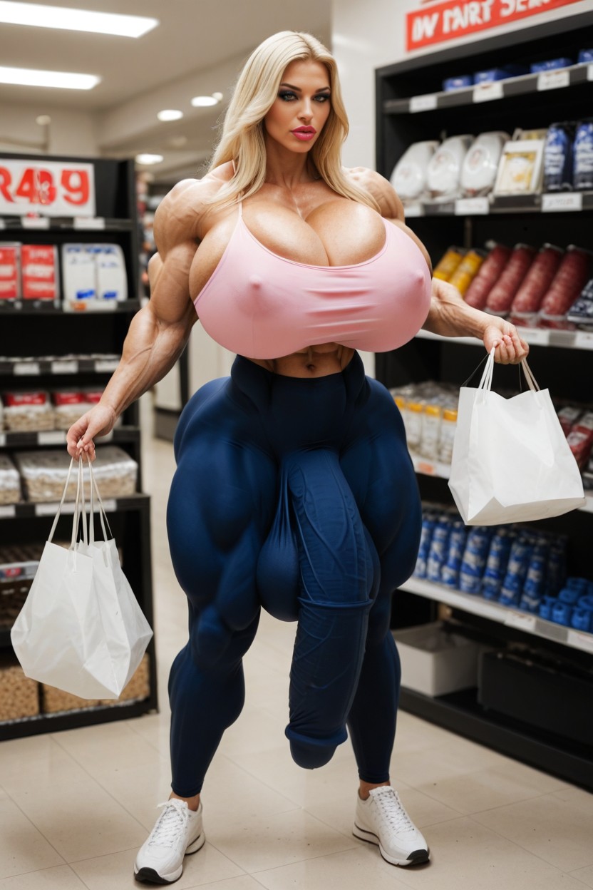 Gigantic Abs, Horny, Giant Veiny Cock Stretching Shemale AI Porn