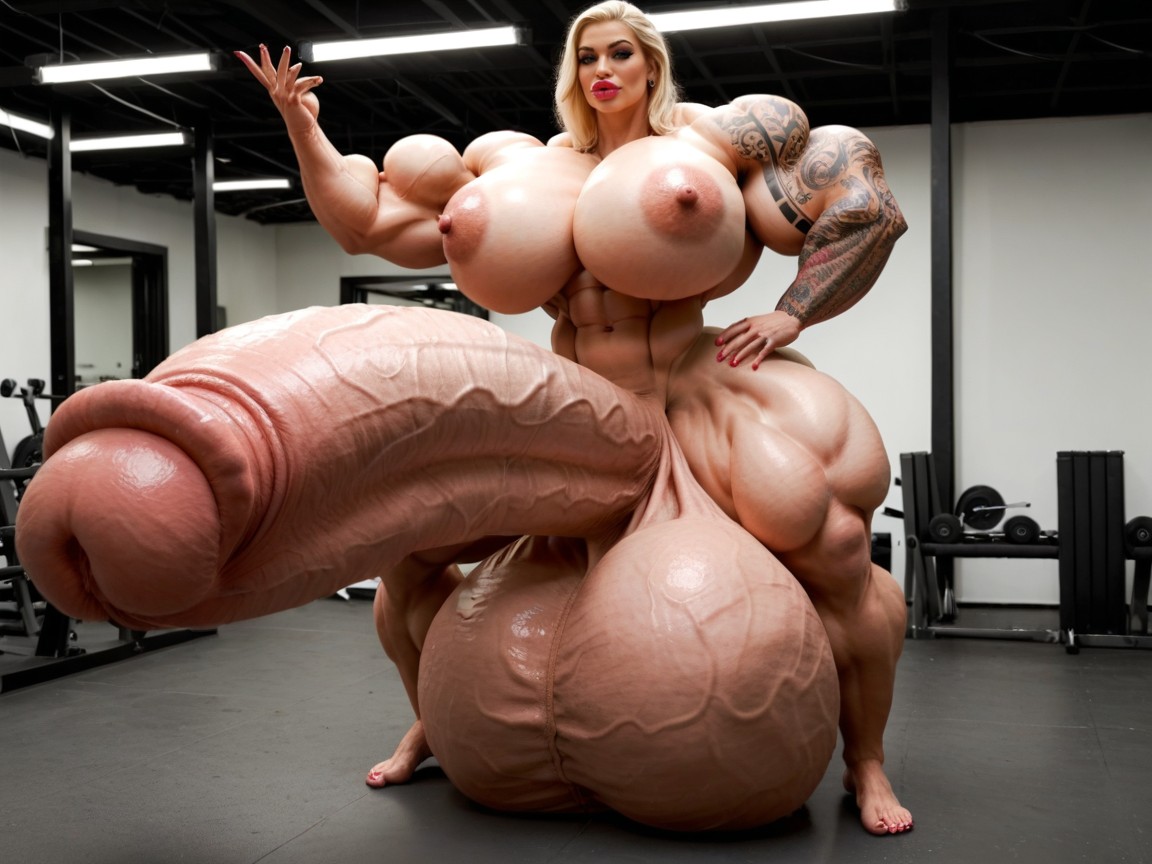 Hyper Gigantic Massive Muscle, 18+, Full Body Tattoo Shemale AI Porn