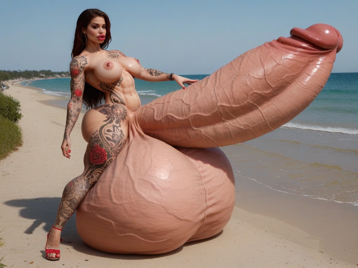 Hype Absurdly Oversized Gigantic Wides Penis, Hyper Balls Growth, Gorgeous Face Shemale AI Porn