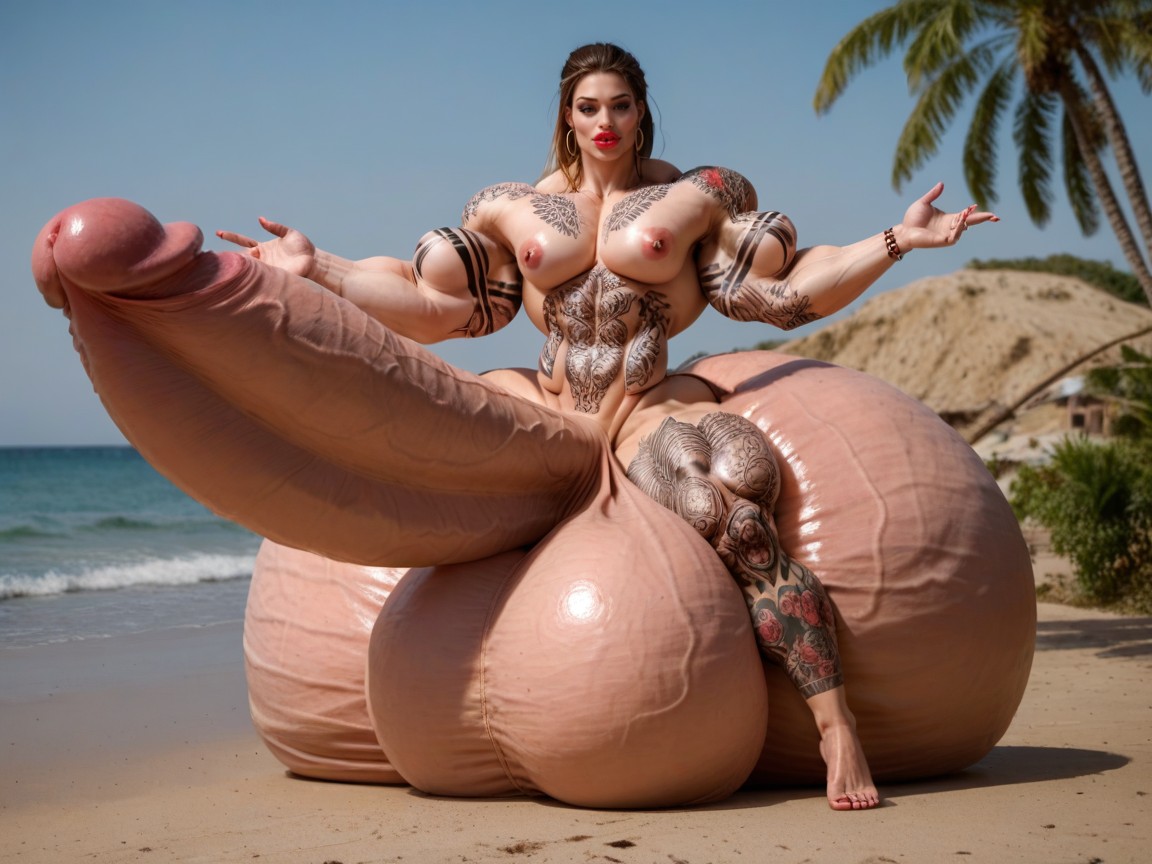 Penis Is Just Way Too Gigantic, Hyper Gigantic Balls, Rounded Ass Shemale AI Porn