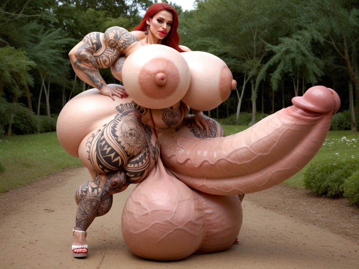 Giant Bulging Penis, Penis Bigger Than Body, Nude Hyper Futanari With Hyper Gigantic Penis Shemale AI Porn