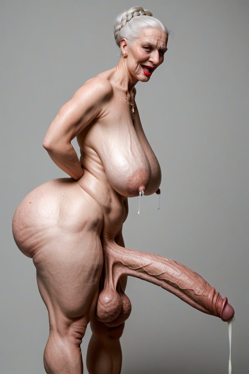 Hyper Loose Sagging Breasts, Wrinkles On Belly, Cowboy Shot ニューハーフAIポルノ