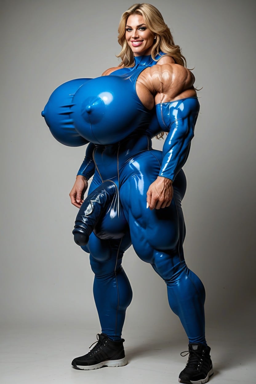 Smile, Blue Shiny Bodysuit, 巨大 ニューハーフAIポルノ