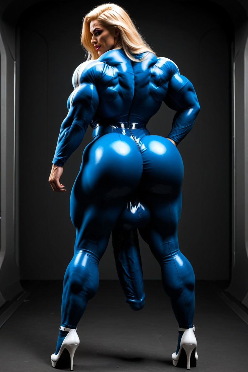 Perfect Skin, Blonde Hair Bimbo, Hyper Gigantic Massive Muscles Woman 人妖AI黃片