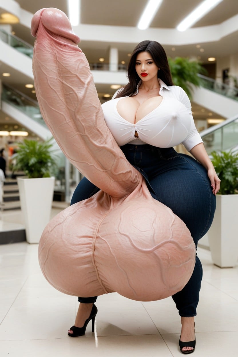 Huge Lips, Japanese, Hyper Gigantic Testicles Shemale AI Porn