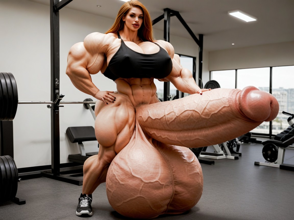 Giant Bulging Penis, Hyper Gigantic Balls, Balls Are Big Enough To Touch The Floor ニューハーフAIポルノ