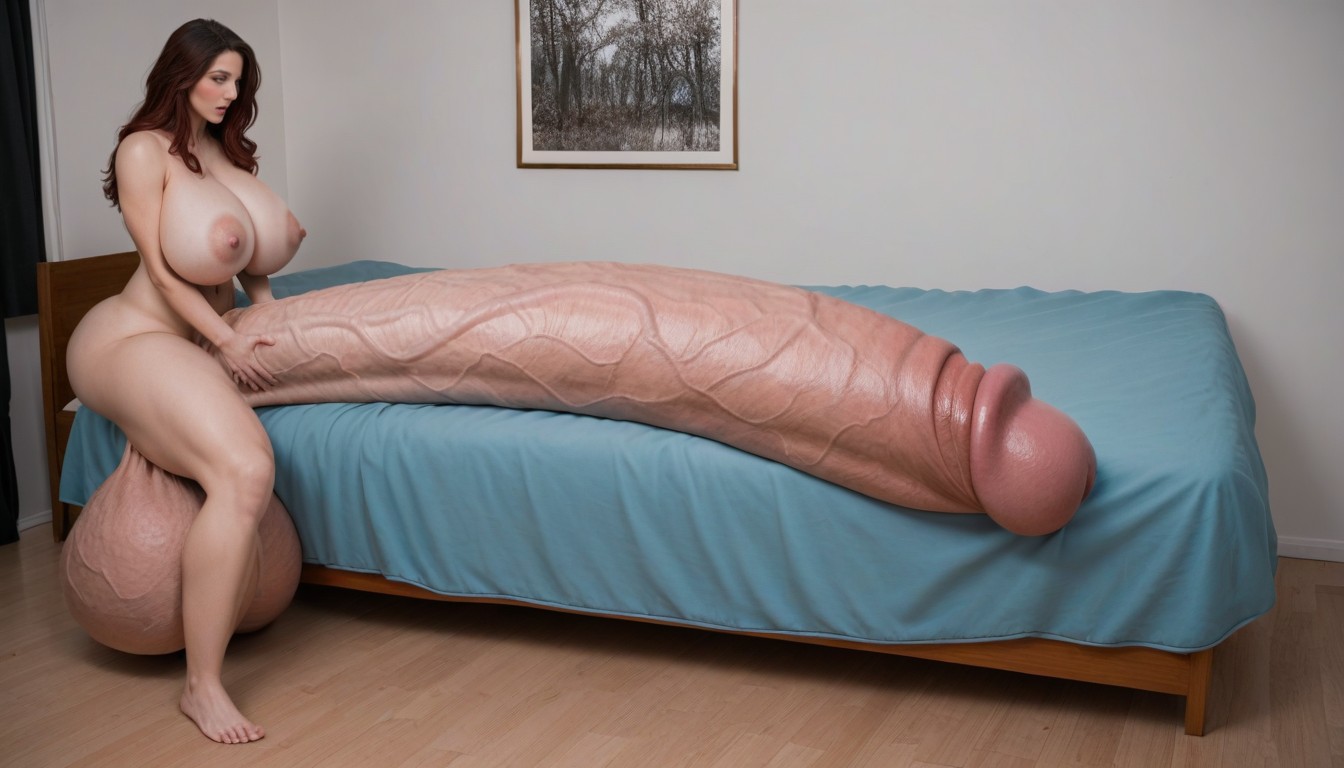Gigantic Testicles, Gigantic Hyper Macro Penis, Penis Larger Than Entire Bed Shemale AI Porn