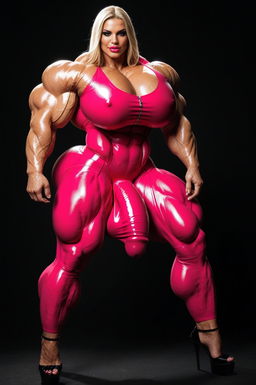Full View, Shiny Skin, Hyper Big Cock Bulge Travesti IA Pornô