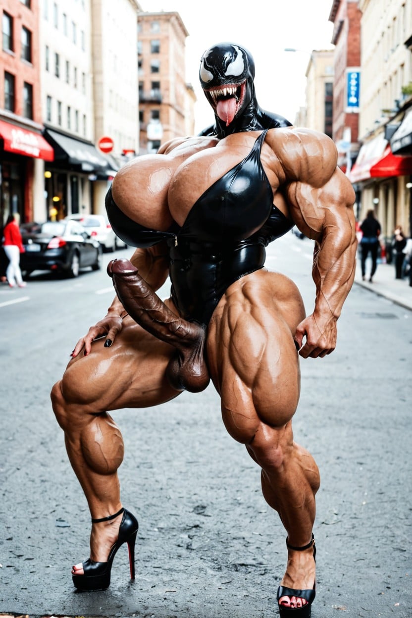 Huge Lats, Hyper Muscles, Curvando-se Travesti IA Pornô