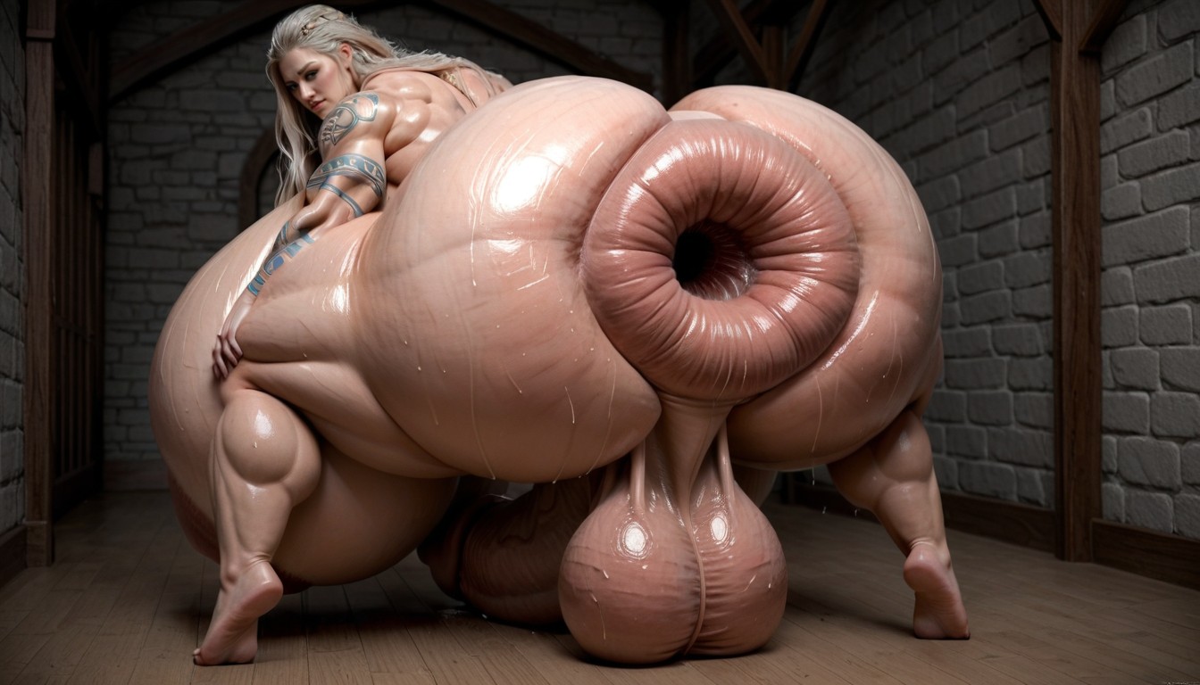 Viking Tattoos On Body, Extremely Large Ass, Hyper Colossal Tits Shemale AI Porn