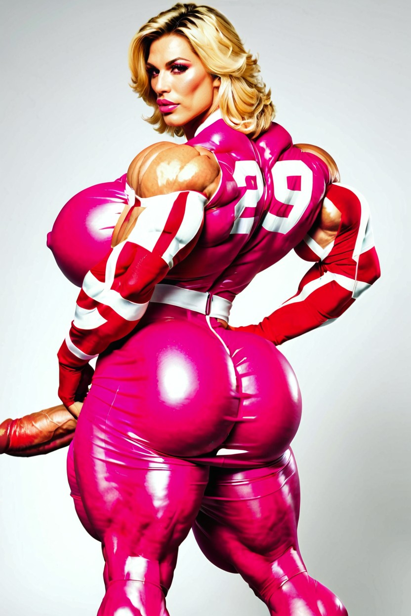 Blonde Hair Bimbo, Side View, Detailed Eyes Travesti IA Pornô
