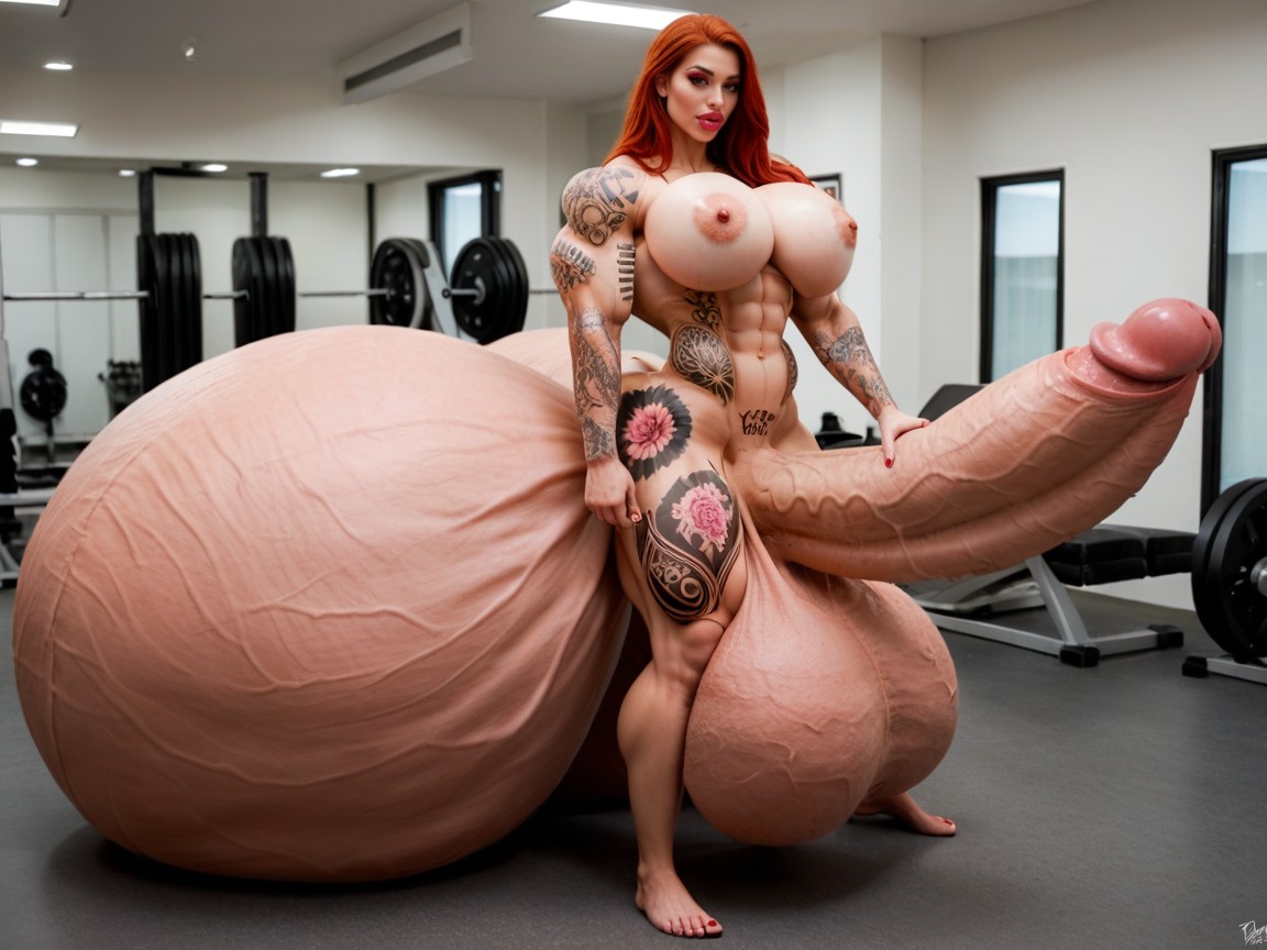 Hyper Growth, Hyper Oversized Enormous Girthy Penis, Lots Of Tattoo ニューハーフAIポルノ