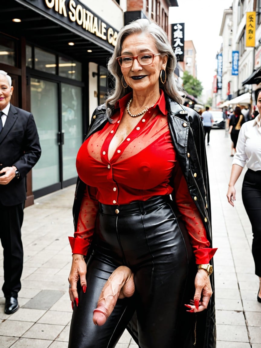 Leather Shirt, Hyper Long Eyelashes, Long Necklaces Shemale AI Porn