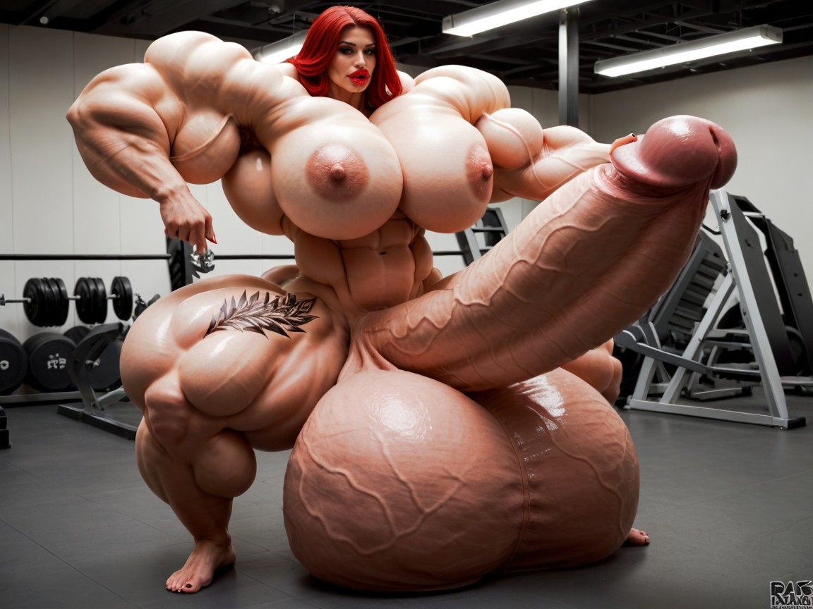 Hyper Gigantic Balls, Hyper Gigantic Massive Biceps, Naked Porno IA transsexuelle