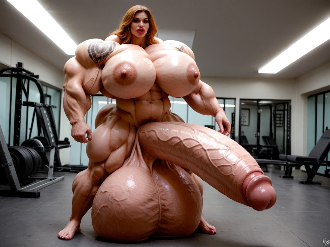 Hyper Oversized Enormous Thick Penis, Hyper Gigantic Massive Biceps, Hyper Oversized Gigantic Muscle Travesti IA Pornô