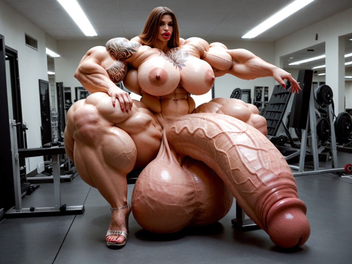 Hyper Growth, 小さな胸, Hyper Gigantic Massive Penis ニューハーフAIポルノ