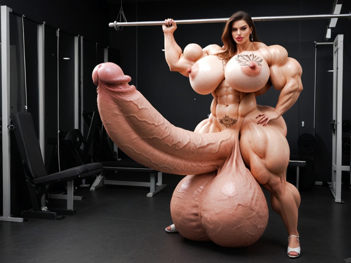 Full Body View, Hyper Gigantic Massive Penis, Hyper Long Penis Shemale AI Porn