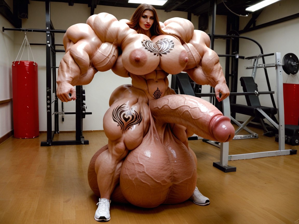 Naked, Hyper Oversized Gigantic Muscle, Hyper Oversized Gigantic Penis Shemale AI Porn