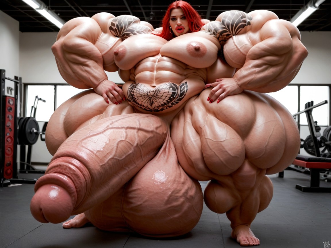 Penis The Size Of The Gym, Hyper Gigantic Massive Muscle, Balls Are Big Enough To Touch The Floor Shemale AI Porn