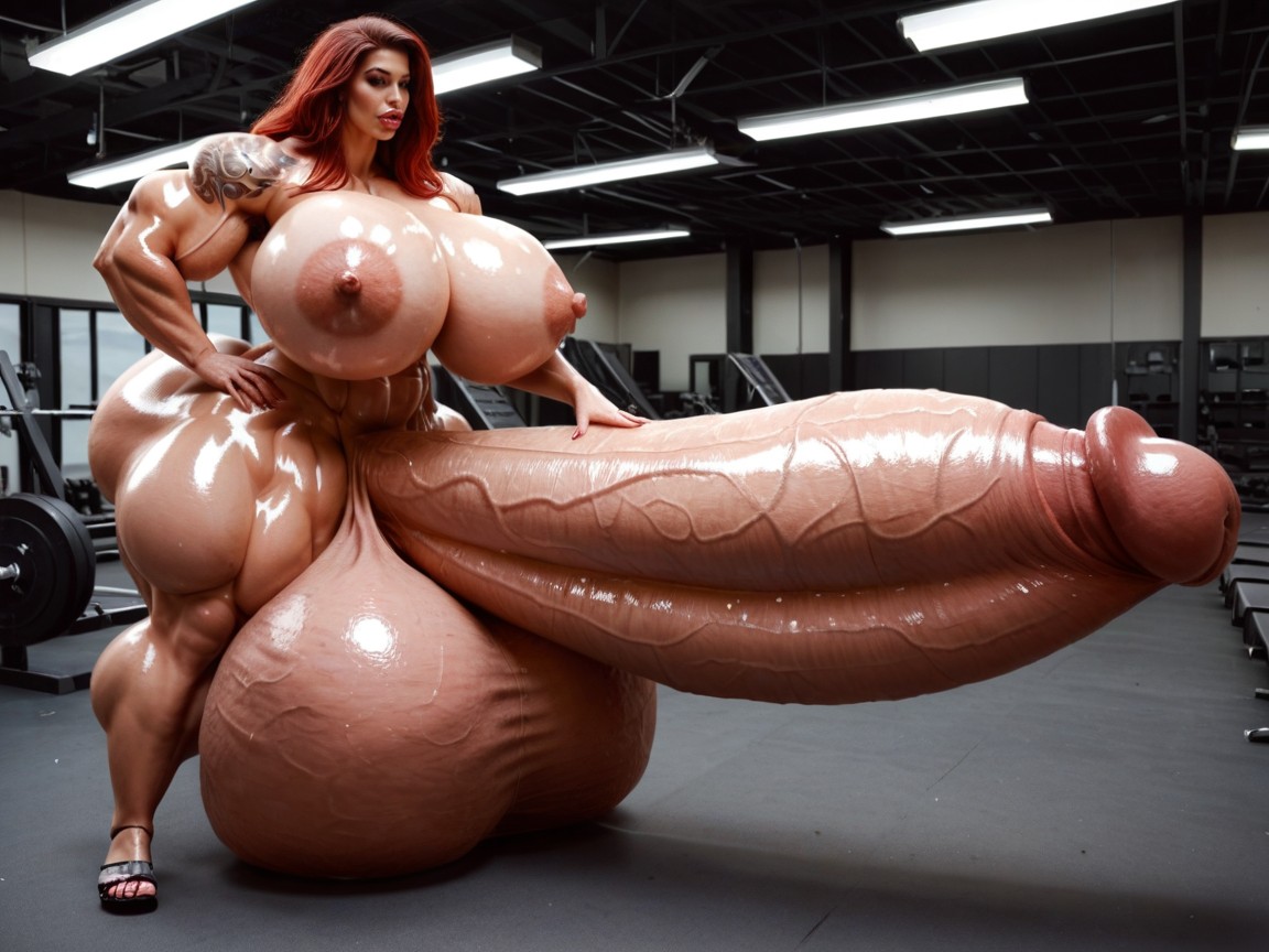 Balls Are Just Too Gigantic, Hyper Long Penis, Hyper Oversized Muscle Shemale AI Porn