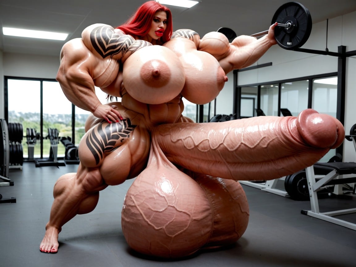 Hyper Gigantic Massive Penis, Hyper Oversized Gigantic Thick Penis, Hyper Gigantic Swollen Bimbo Lips 人妖AI色情