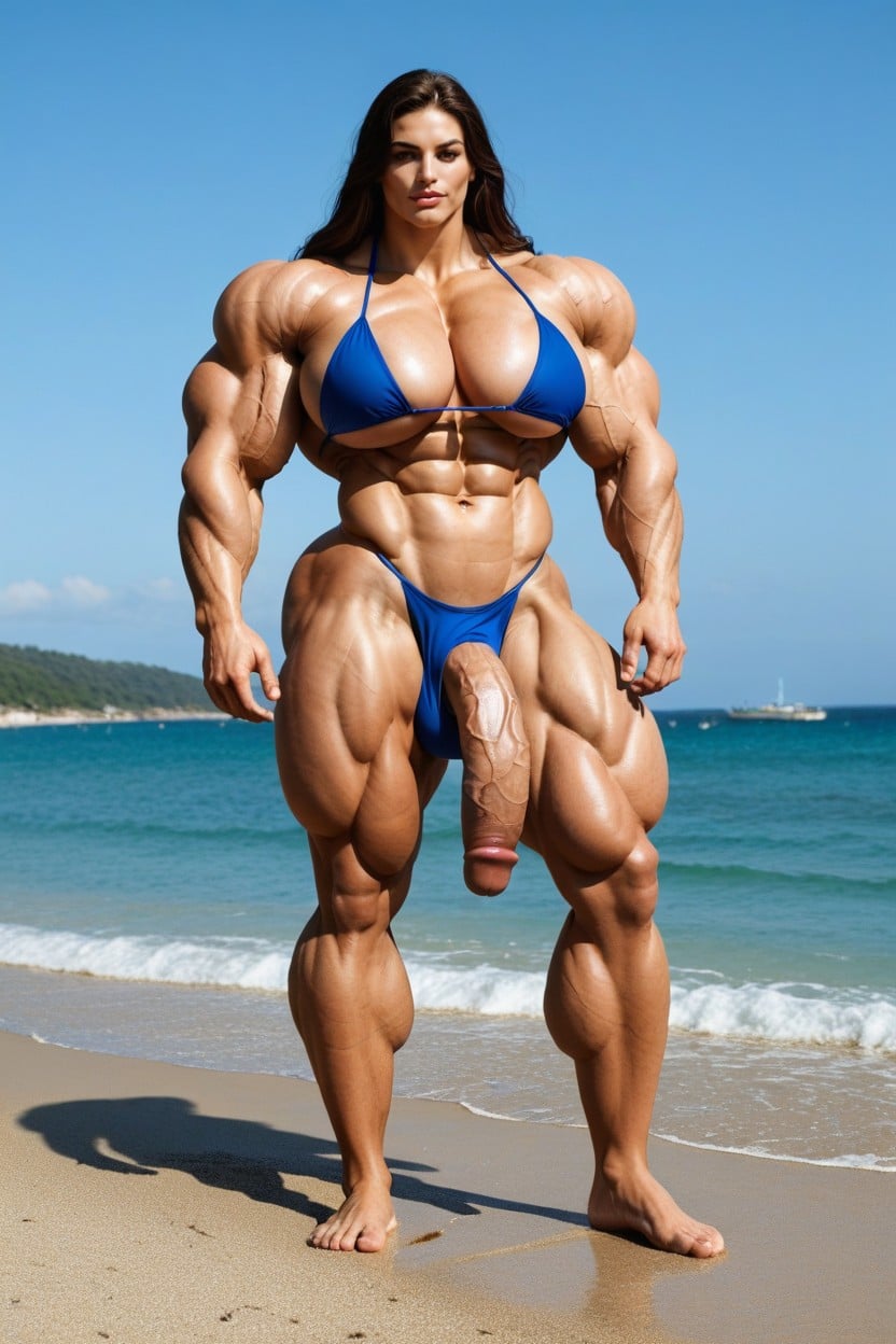 Beach, Office, Hyper Gigantic Massive Muscles Woman 人妖AI色情