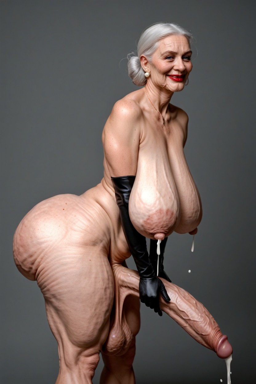 Huge Cumshot, Erect Cock, Side View Shemale AI Porn