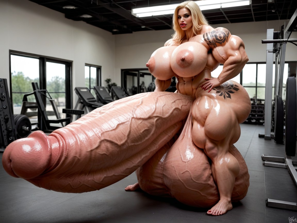 Hyper Penis Growth, Sweaty, Nude Hyper Futanari With Hyper Gigantic Penis Shemale AI Porn