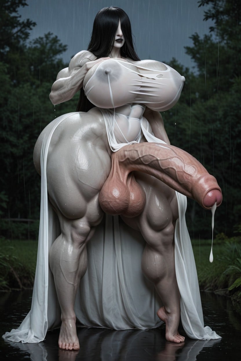 Rain, Veiny Muscles, Hair Over Face And Body Shemale AI Porn